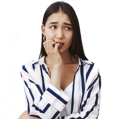 horizontal-shot-anxious-good-looking-female-student-striped-blouse-biting-fingernail-nervously-frowning-looking-aside-being-scared-consequences-standing-gray-wall_portrait Overcoming Fears